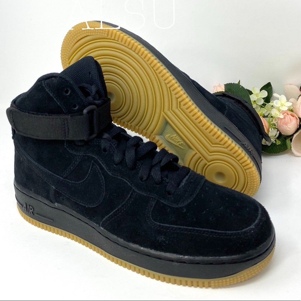 Nike Air Force 1 High Top LV8 GS Suede Black k/W - Picture 4 of 7